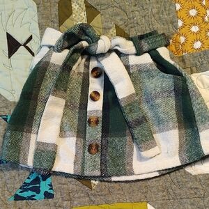 Plaid Button-Up Skirt with Tie Waist